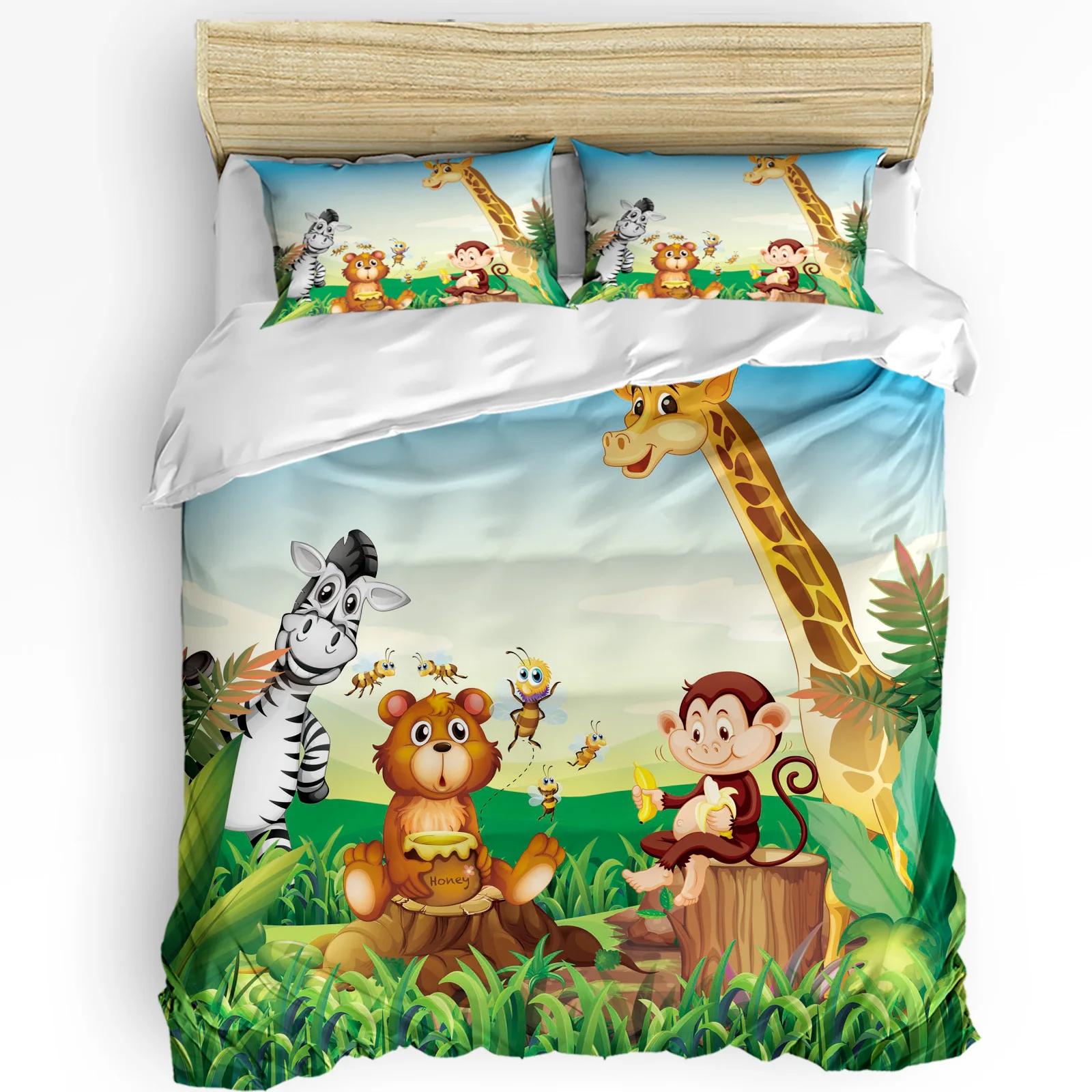 Cartoon Forest Animal Zebra Giraffe Duvet CoverPillow Case Custom 3pcs Bedding Set Quilt Cover Double Bed Home Texti